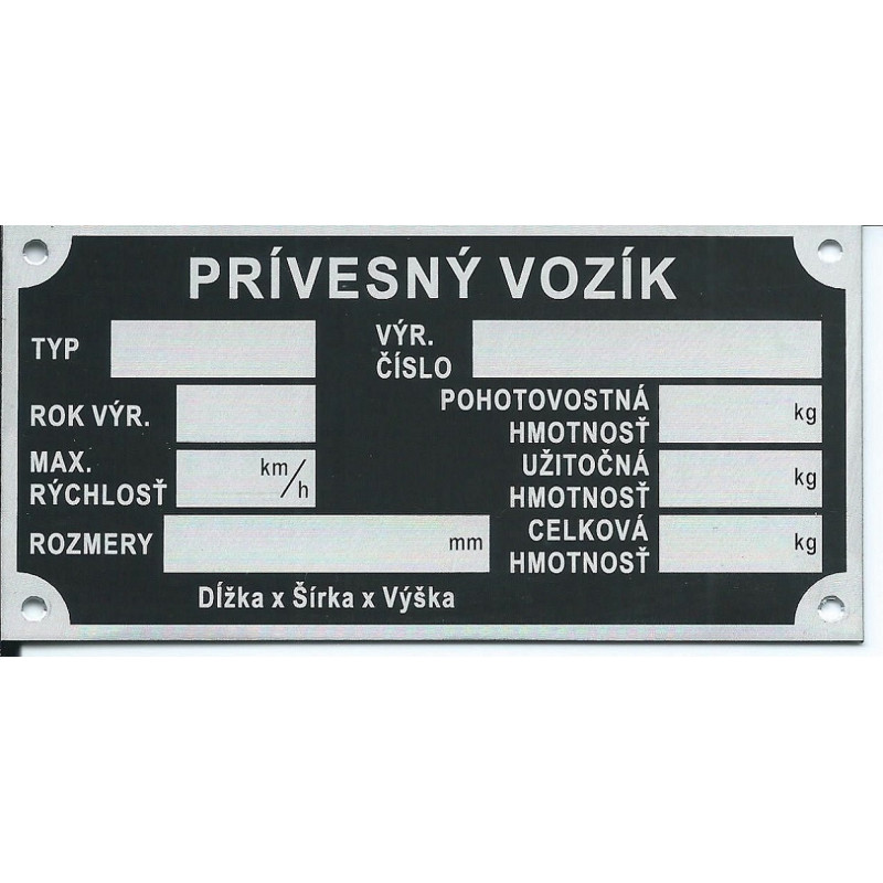 štítok na prívesný vozík