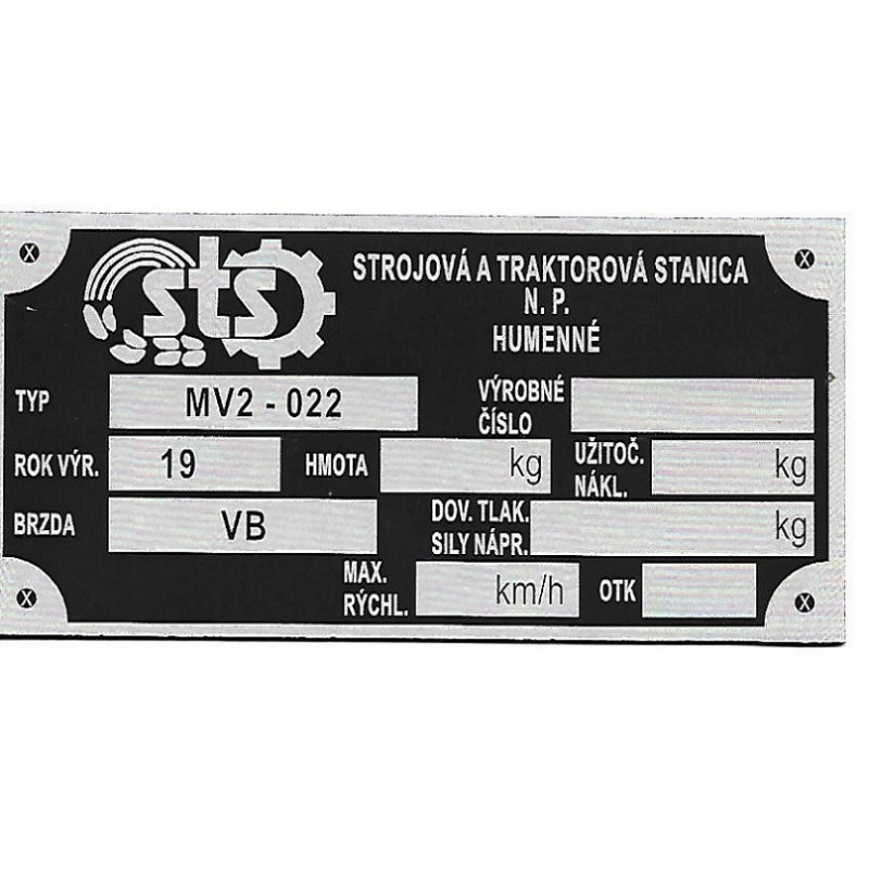 štítok STS MV2 - 022 Humenné