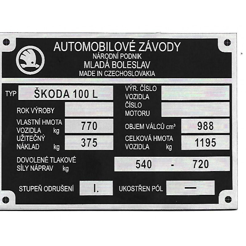 štítok Škoda 100 L
