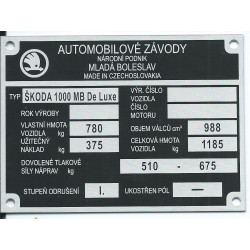 štítok Škoda 1000 MB De Luxe