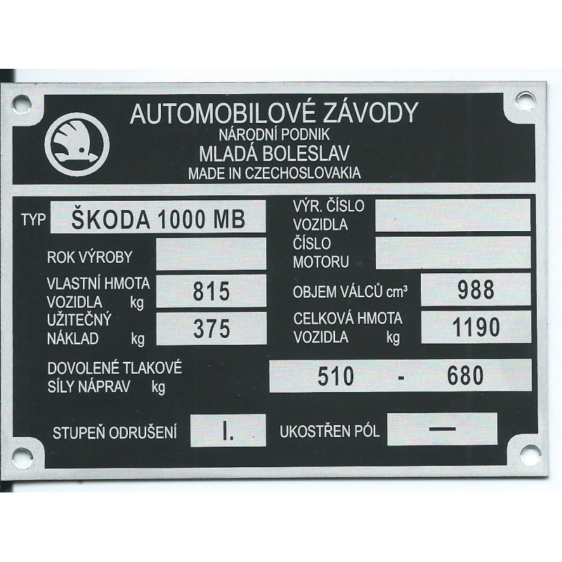 štítok Škoda 1000MB - 1.
