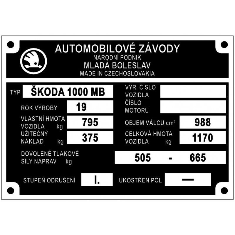 štítok Škoda 1000MB - 10.