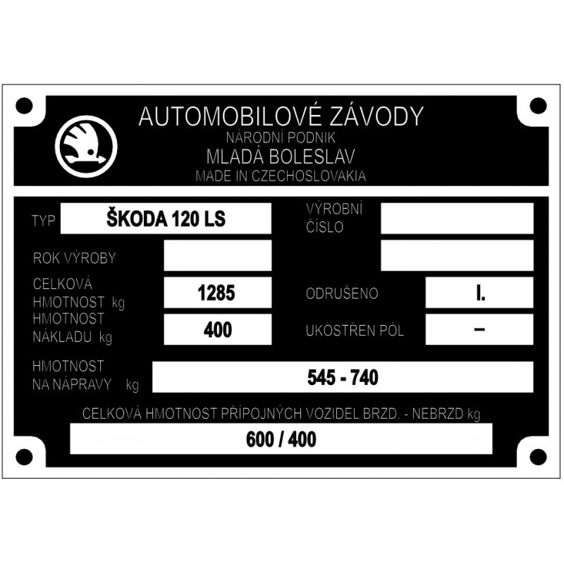 štítok Škoda 120 LS