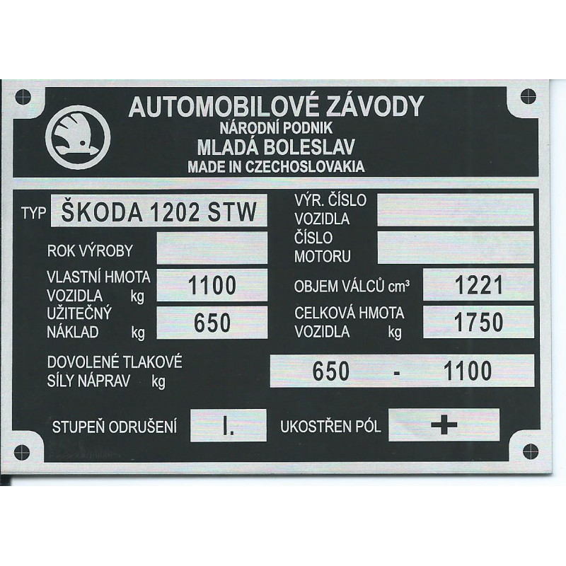 štítok Škoda 1202 STW