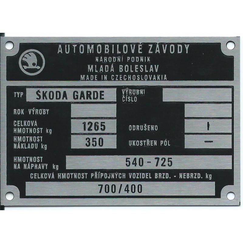 štítok Škoda Garde 700/400
