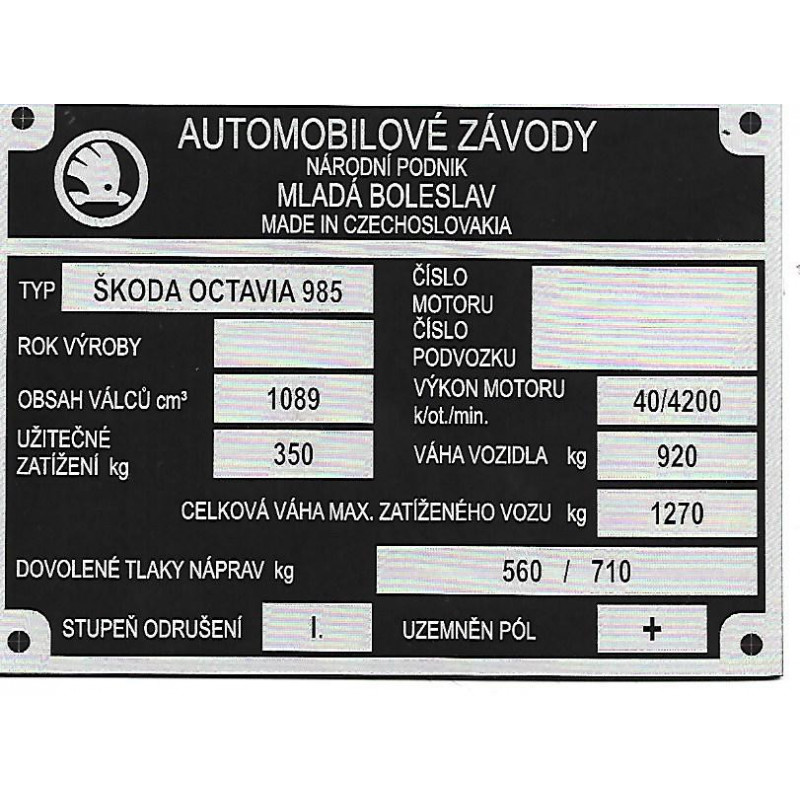 štítok Škoda Octavia 985