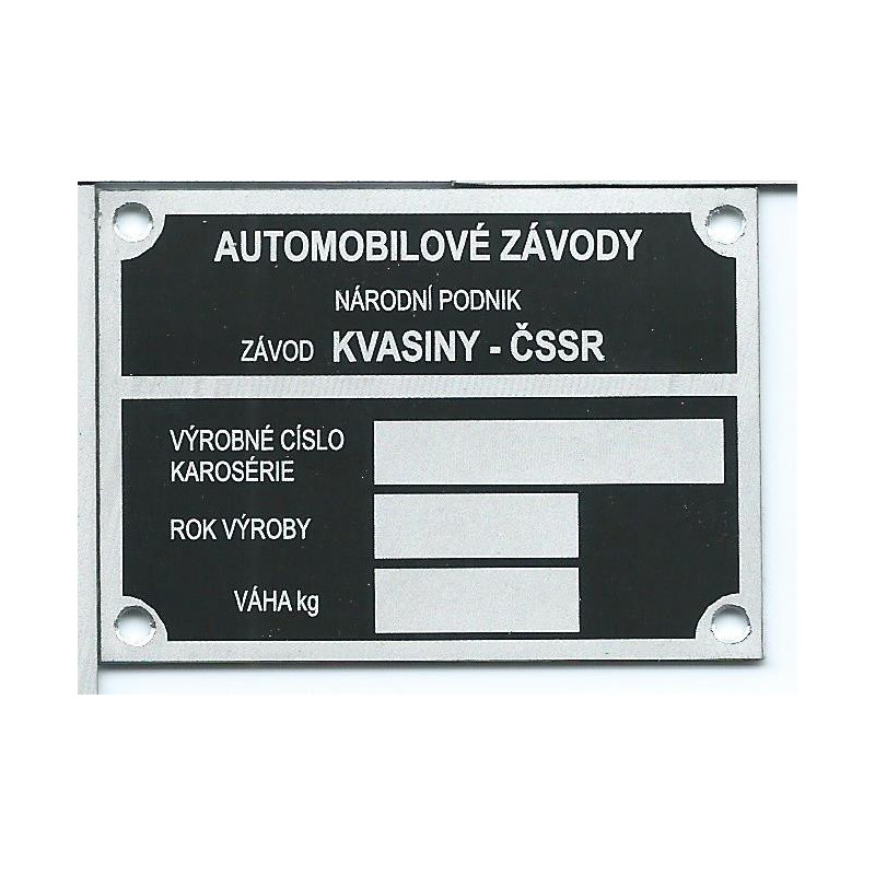 štítok Škoda univerzálny Kvasiny-ČSSR stredný