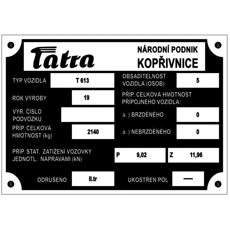 štítok Tatra T 613-2 štítok Tatra T 613-2
