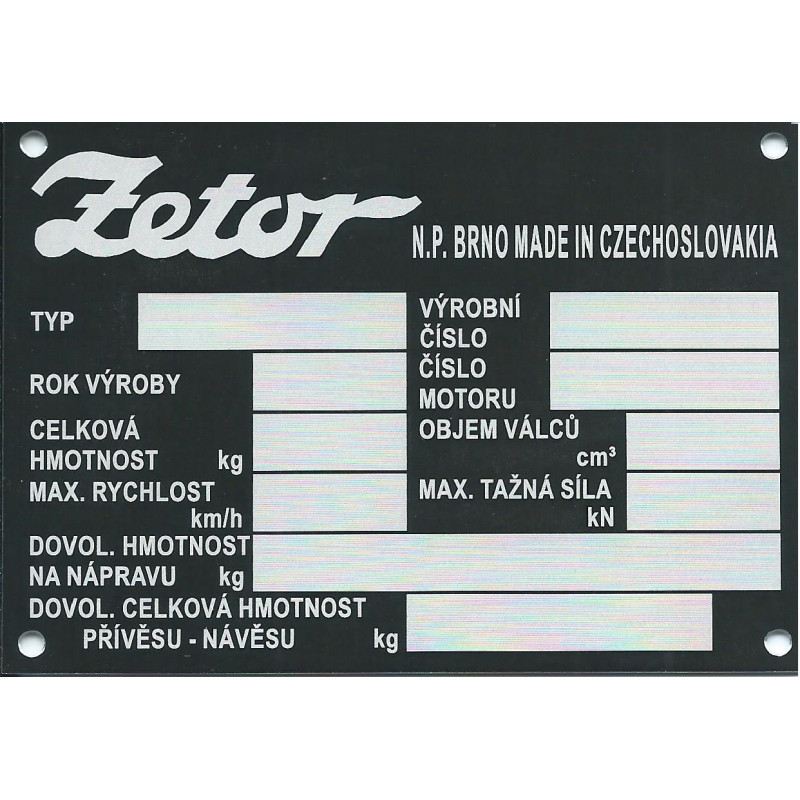 štítok Zetor n.p. Brno
