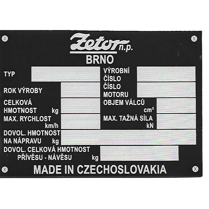 štítok Zetor n.p. Brno 2