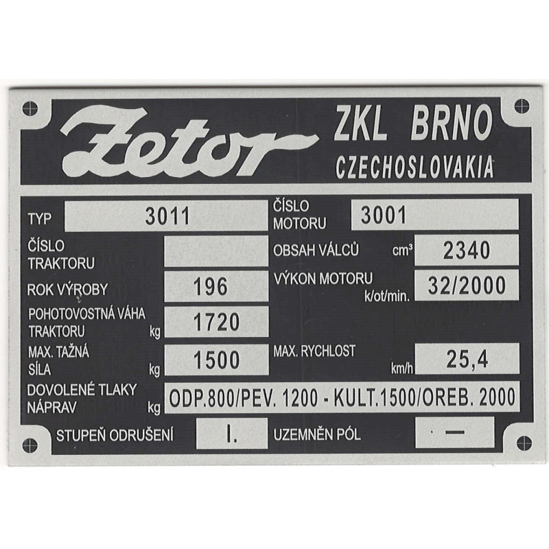 štítok Zetor 3011-2