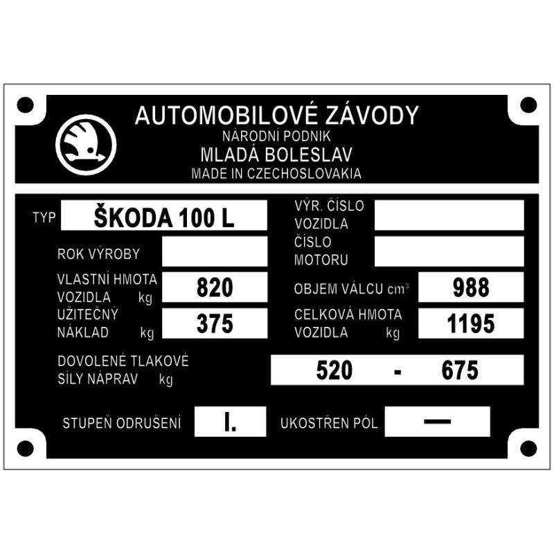štítok Škoda 100 L - 2