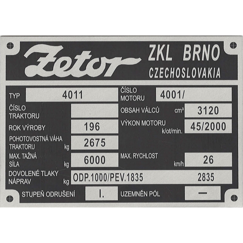 štítok Zetor 4011
