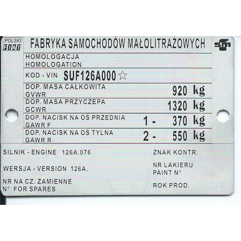 štítok Fiat Polski